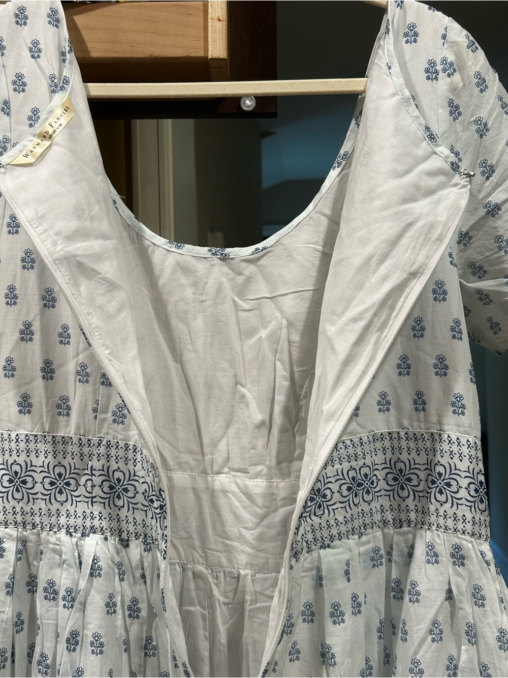 eShakti Cotton Dress NWOT blue Indian floral block print maxi voile-lined 16w - Picture 10 of 16